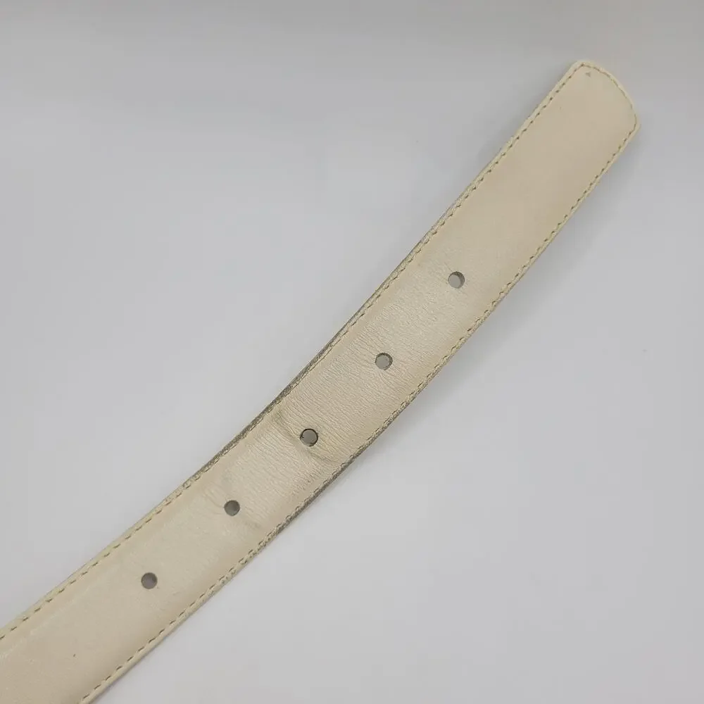 Vintage Liz Claiborne‎ Belt Large Cream Leather Gold Buckle Dress Classic 90s